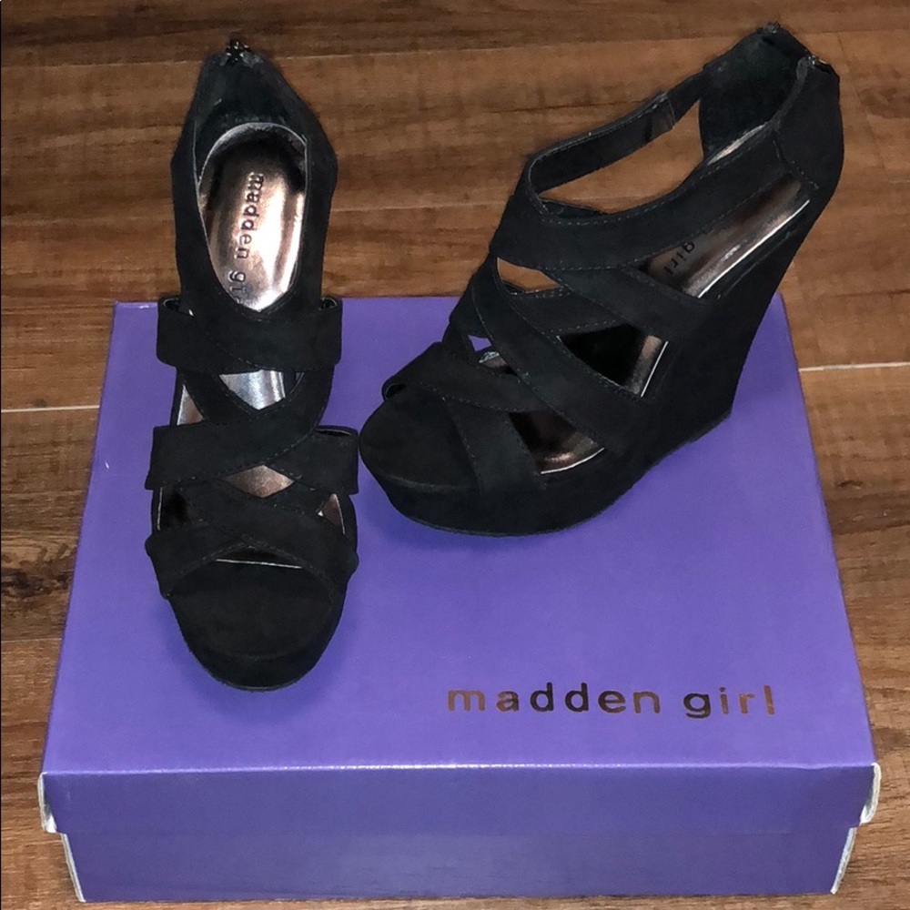 Madden Girl (by Steve Madden) Black Suede Wedges